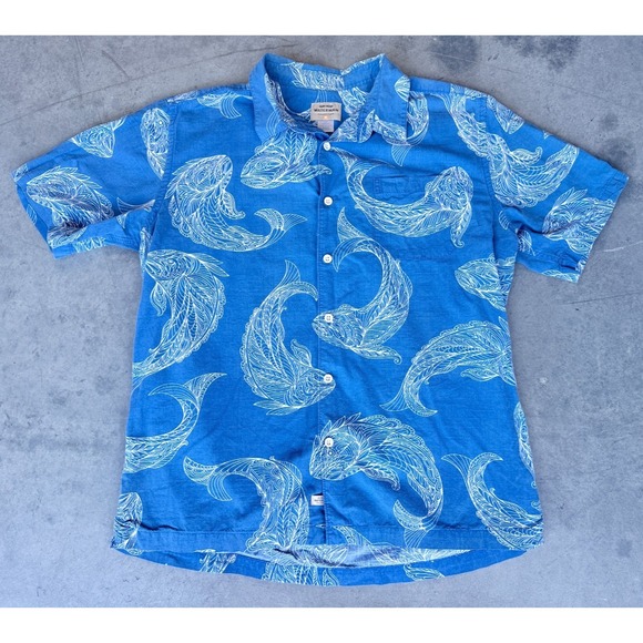 Quiksilver Other - Mens Sz XL Quiksilver Waterman Collection Short Sleeve Blue Shirt Koi Fish Desig